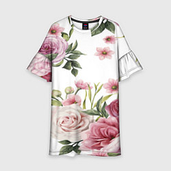 Платье клеш для девочки Розовые розы, цвет: 3D-принт