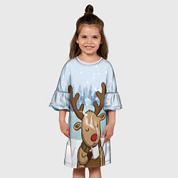 Платье клеш для девочки Олень с кружкой, цвет: 3D-принт — фото 2