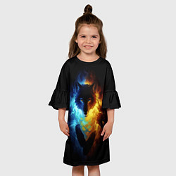 Платье клеш для девочки Волки в огне, цвет: 3D-принт — фото 2