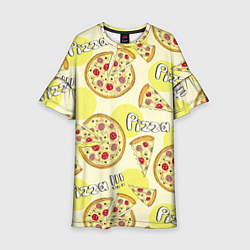Платье клеш для девочки Узор - Пицца на желтом, цвет: 3D-принт
