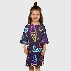 Платье клеш для девочки Мороженное неон, цвет: 3D-принт — фото 2