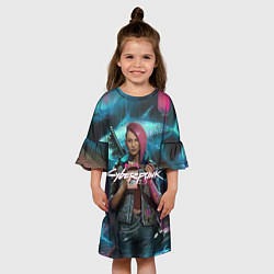 Платье клеш для девочки CYBERPUNK 2077 спина Z, цвет: 3D-принт — фото 2