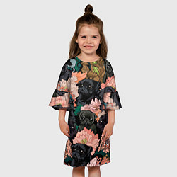 Платье клеш для девочки Мопсы и Цветы, цвет: 3D-принт — фото 2