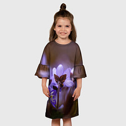 Платье клеш для девочки Хрупкий цветок фиалка, цвет: 3D-принт — фото 2