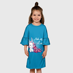 Платье клеш для девочки Заяц с мешком сердец, цвет: 3D-принт — фото 2