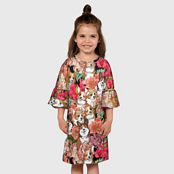 Платье клеш для девочки Корги & Цветы, цвет: 3D-принт — фото 2