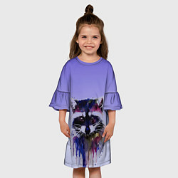 Платье клеш для девочки Енот акварелью потеки, цвет: 3D-принт — фото 2