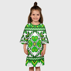 Платье клеш для девочки Славянский Узор Зеленый, цвет: 3D-принт — фото 2