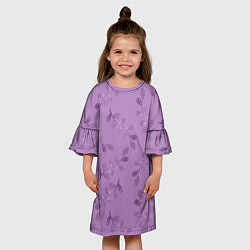 Платье клеш для девочки Листья на фиолетовом фоне, цвет: 3D-принт — фото 2
