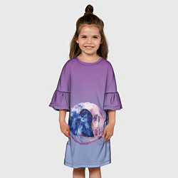 Платье клеш для девочки Кот звездное небо спит, цвет: 3D-принт — фото 2