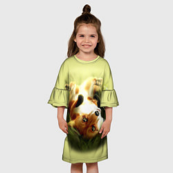 Платье клеш для девочки Лиса на траве, цвет: 3D-принт — фото 2