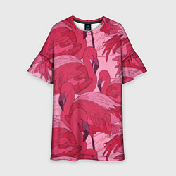 Платье клеш для девочки Розовые фламинго, цвет: 3D-принт