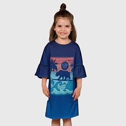 Платье клеш для девочки Медведь на серфинге, цвет: 3D-принт — фото 2