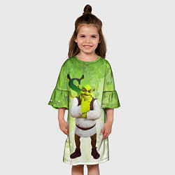 Платье клеш для девочки Задумчивый Шрек, цвет: 3D-принт — фото 2
