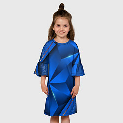 Платье клеш для девочки 3D абстрактные фигуры BLUE, цвет: 3D-принт — фото 2