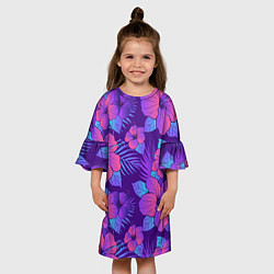 Платье клеш для девочки Узор Неоновый Гибискус, цвет: 3D-принт — фото 2