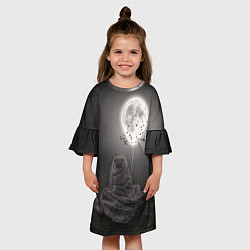 Платье клеш для девочки Мопс и луна, цвет: 3D-принт — фото 2