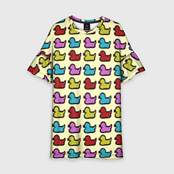 Платье клеш для девочки Утиный фон Утки Ducks, цвет: 3D-принт