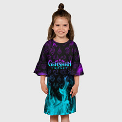 Платье клеш для девочки GENSHIN IMPACT НЕОНОВЫЙ ОГОНЬ, цвет: 3D-принт — фото 2