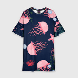 Платье клеш для девочки Розовые медузы, цвет: 3D-принт
