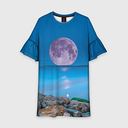 Платье клеш для девочки Лунный пляж, цвет: 3D-принт