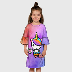 Платье клеш для девочки Русалка Единорог Z, цвет: 3D-принт — фото 2
