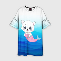 Платье клеш для девочки Котик русалочка Русалка с сердечком Z, цвет: 3D-принт