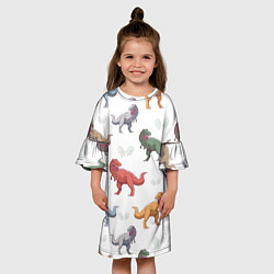Платье клеш для девочки Разноцветные тираннозавры, цвет: 3D-принт — фото 2