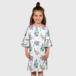 Платье клеш для девочки Весенние акварельные цветы, цвет: 3D-принт — фото 2