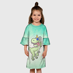 Платье клеш для девочки Дино, цвет: 3D-принт — фото 2