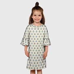Платье клеш для девочки ВМФ Якоря, цвет: 3D-принт — фото 2