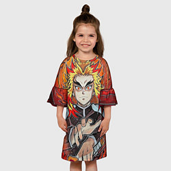 Платье клеш для девочки Ренгоку Клинок демонов, цвет: 3D-принт — фото 2