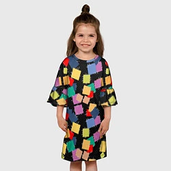 Платье клеш для девочки Заплатки на черном фоне, цвет: 3D-принт — фото 2