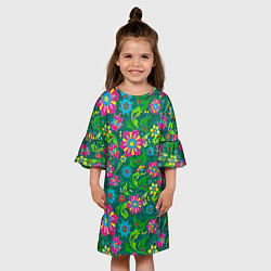 Платье клеш для девочки Поле разноцветных цветков, цвет: 3D-принт — фото 2