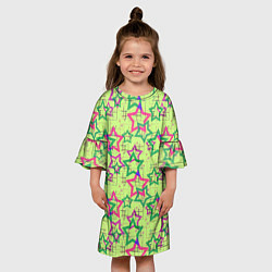 Платье клеш для девочки Зеленый узор Звезды, цвет: 3D-принт — фото 2