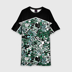 Платье клеш для девочки Черно-зеленые каракули, цвет: 3D-принт