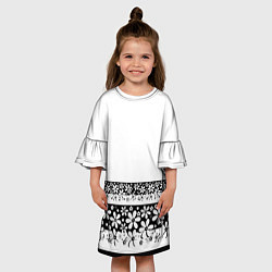Платье клеш для девочки Черно-белый цветочный принт, цвет: 3D-принт — фото 2