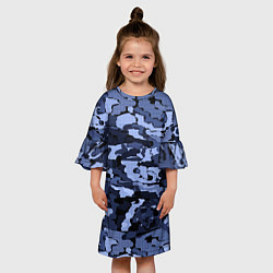 Платье клеш для девочки Синий камуфляж в клетку, цвет: 3D-принт — фото 2