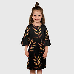 Платье клеш для девочки Золотисто-красные листья, цвет: 3D-принт — фото 2