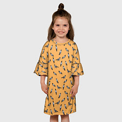 Платье клеш для девочки Голуби паттерн на желтом, цвет: 3D-принт — фото 2