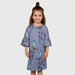 Платье клеш для девочки Голубые розы, цвет: 3D-принт — фото 2