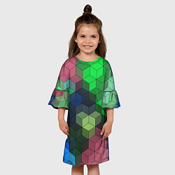 Платье клеш для девочки Разноцветный геометрический уз, цвет: 3D-принт — фото 2