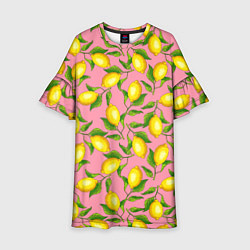 Платье клеш для девочки Лимоны паттерн, цвет: 3D-принт