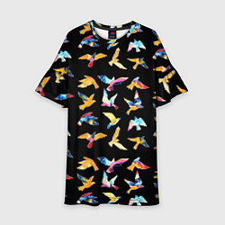 Платье клеш для девочки Акварельные птица, цвет: 3D-принт