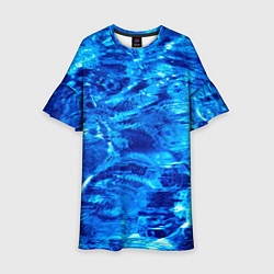 Платье клеш для девочки Голубая Вода Текстура, цвет: 3D-принт
