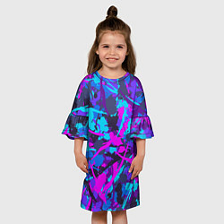 Платье клеш для девочки Неоновые кляксы, цвет: 3D-принт — фото 2