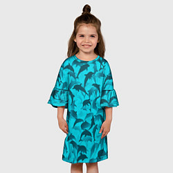 Платье клеш для девочки Синий камуфляж с дельфинами, цвет: 3D-принт — фото 2