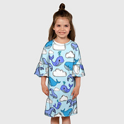 Платье клеш для девочки Небесные киты цвет, цвет: 3D-принт — фото 2