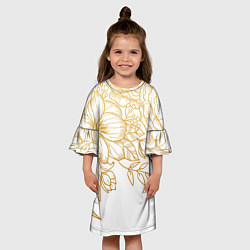 Платье клеш для девочки Золотые цветы на белом, цвет: 3D-принт — фото 2