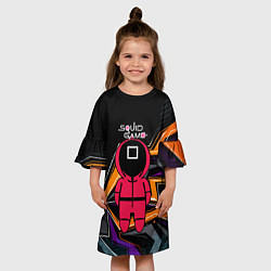 Платье клеш для девочки Квадрат - игра в кальмара, цвет: 3D-принт — фото 2